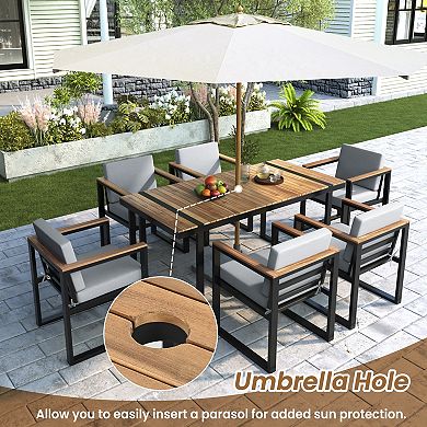 7-Piece Patio Furniture Set with Washable Cushions and Slatted Table for Backyard