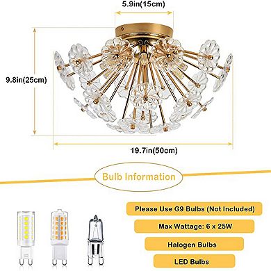 Gold Flush Mount Ceiling Light with Elegant Frame for Living Room and Entry