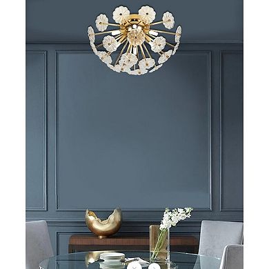 Gold Flush Mount Ceiling Light with Elegant Frame for Living Room and Entry