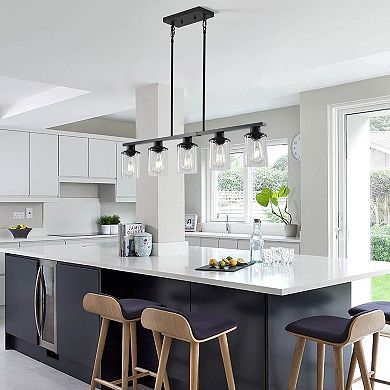 Chandelier with Clear Glass Shades 5 Light for Home Interior Lighting