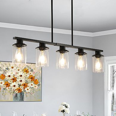 Chandelier with Clear Glass Shades 5 Light for Home Interior Lighting