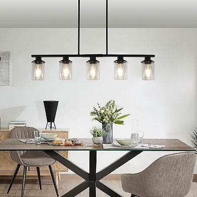 Chandelier with Clear Glass Shades 5 Light for Home Interior Lighting