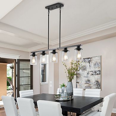 Chandelier with Clear Glass Shades 5 Light for Home Interior Lighting