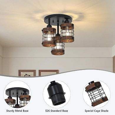 Semi Flush Mount Ceiling Light 3 Light for Hallway and Kitchen Lighting