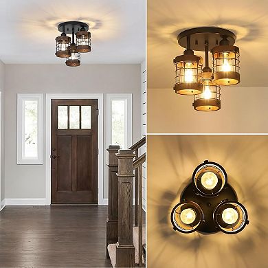 Semi Flush Mount Ceiling Light 3 Light for Hallway and Kitchen Lighting