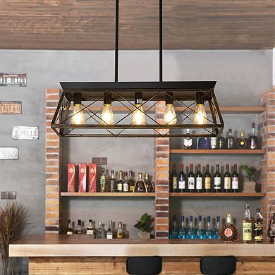 Cage Pendant Chandelier with Industrial Metal Frame for Living Room Decor