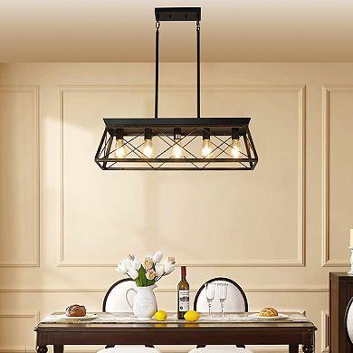 Cage Pendant Chandelier with Industrial Metal Frame for Living Room Decor