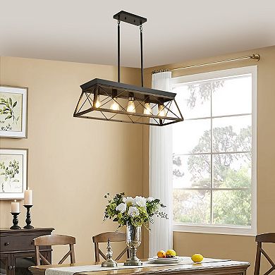 Cage Pendant Chandelier with Industrial Metal Frame for Living Room Decor