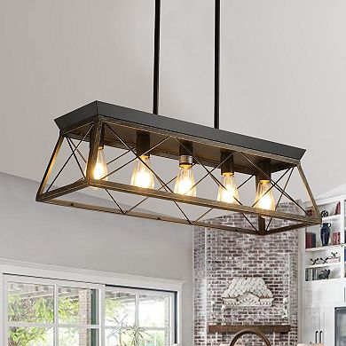 Cage Pendant Chandelier with Industrial Metal Frame for Living Room Decor