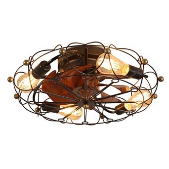 Caged Ceiling Fan with Low Profile Light for Bedroom and Small Space Use