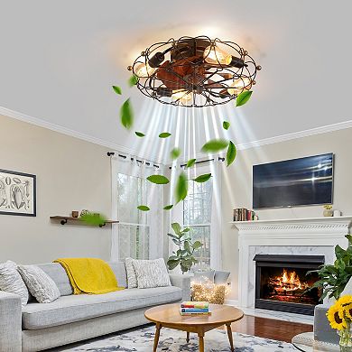 Caged Ceiling Fan with Low Profile Light for Bedroom and Small Space Use