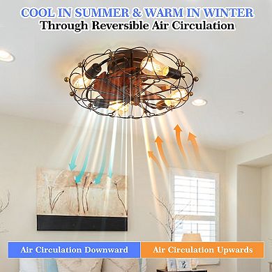 Caged Ceiling Fan with Low Profile Light for Bedroom and Small Space Use