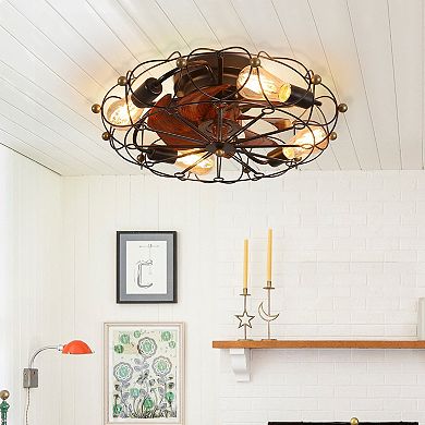 Caged Ceiling Fan with Low Profile Light for Bedroom and Small Space Use