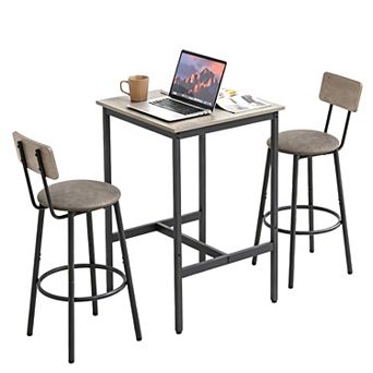 Bar Table Set With Two Pu Stools, Backrest Seating Unit For Household Kitchen Space
