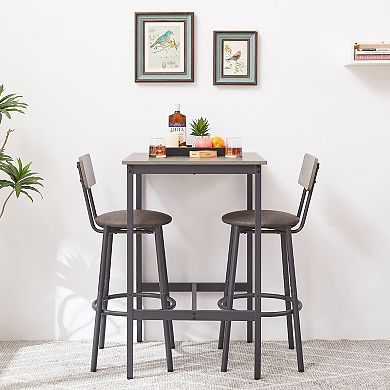 Bar Table Set With Two Pu Stools, Backrest Seating Unit For Household Kitchen Space