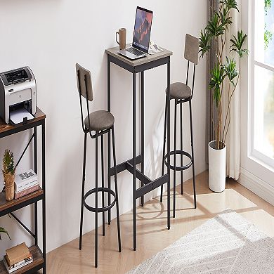 Bar Table Set With Two Pu Stools, Backrest Seating Unit For Household Kitchen Space