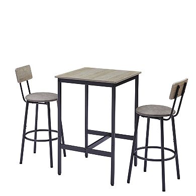 Bar Table Set With Two Pu Stools, Backrest Seating Unit For Household Kitchen Space