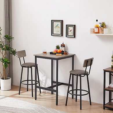 Bar Table Set With Two Pu Stools, Backrest Seating Unit For Household Kitchen Space