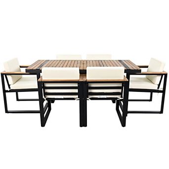 7 pc Outdoor Seating Set with Removable Cushions and Dining Table for Patio Space