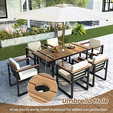 7-Piece Outdoor Seating Set with Removable Cushions and Dining Table for Patio Space