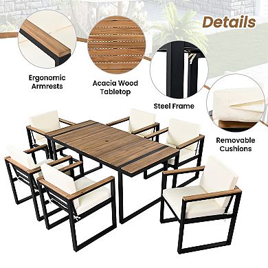7-Piece Outdoor Seating Set with Removable Cushions and Dining Table for Patio Space