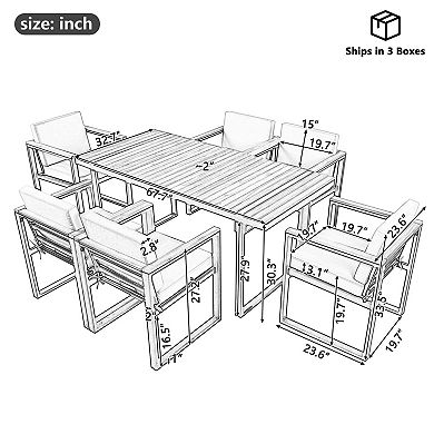 7-Piece Outdoor Seating Set with Removable Cushions and Dining Table for Patio Space