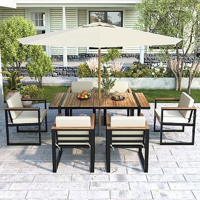 7-Piece Outdoor Seating Set with Removable Cushions and Dining Table for Patio Space