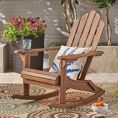 Adirondack Rocking Chair with Slatted Wood Seat and Durable Frame for Porch