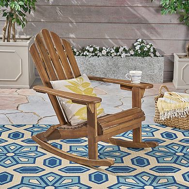 Adirondack Rocking Chair with Slatted Wood Seat and Durable Frame for Porch