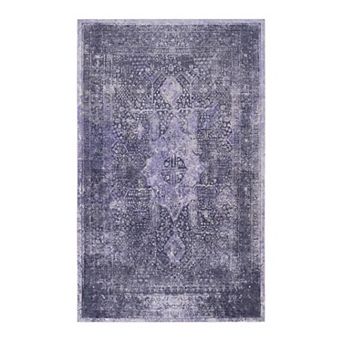 Washable Area Rug with Non-Slip Backing and Low-Pile Fibers for Living Room or Bedroom