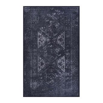 Washable Area Rug with Non-Slip Backing and Low-Pile Fibers for Living Room or Bedroom