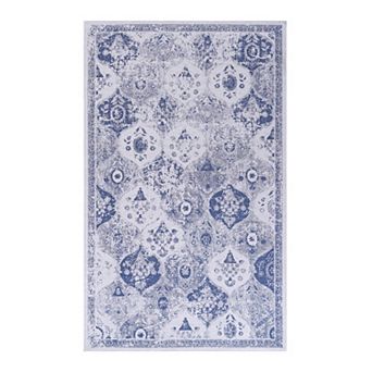 Washable Area Rug with Non-Slip Backing and Low-Pile Fibers for Living Room or Bedroom