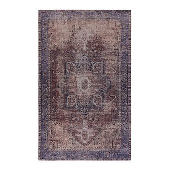Washable Area Rug with Non-Slip Backing and Low-Pile Fibers for Living Room or Bedroom
