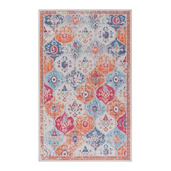 Washable Area Rug with Non-Slip Backing and Low-Pile Fibers for Living Room or Bedroom