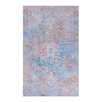 Washable Area Rug with Non-Slip Backing and Low-Pile Fibers for Living Room or Bedroom