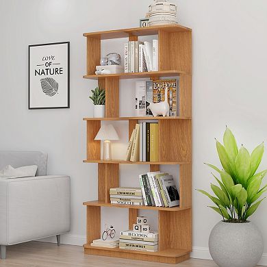 Combined Display Shelf with 5-Tier Storage and Weathered Wood Finish for Media Center