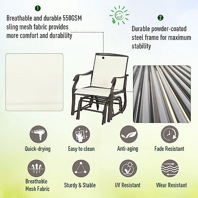 Outdoor Glider Chair Set with Coffee Table and Breathable Sling Fabric for Patio