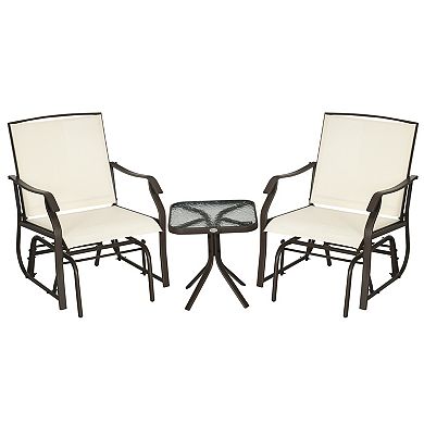 Outdoor Glider Chair Set with Coffee Table and Breathable Sling Fabric for Patio