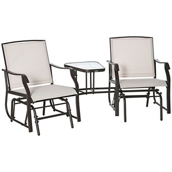 Outdoor Glider Chair Set with Coffee Table and Breathable Sling Fabric for Patio