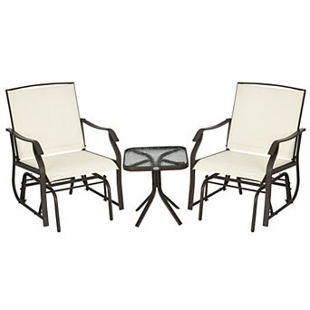 Outdoor Glider Chair Set with Coffee Table and Breathable Sling Fabric for Patio