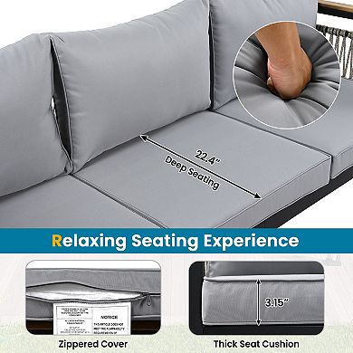 4-Piece Outdoor Sectional Sofa with Coffee Table and Five Person Seating for Patio