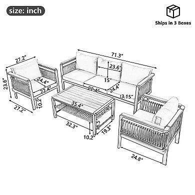 4-Piece Outdoor Sectional Sofa with Coffee Table and Five Person Seating for Patio