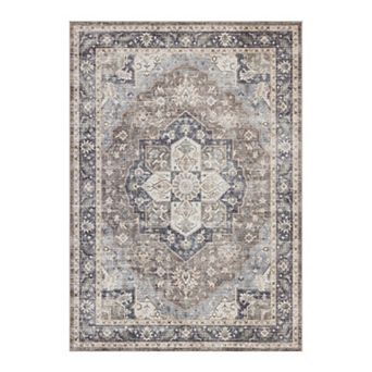Area Rug with Low-Pile Durable Synthetic Fibers for Indoor Living Space or Bedroom