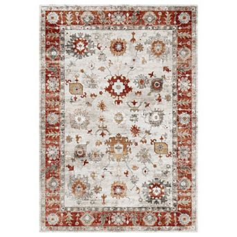Area Rug with Low-Pile Durable Synthetic Fibers for Indoor Living Space or Bedroom
