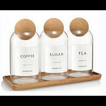 Glass Apothecary Storage Jar Set with Lids & Tray, Kitchen Canisters