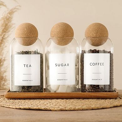 Glass Apothecary Storage Jar Set with Lids & Tray, Kitchen Canisters