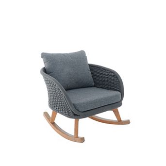 Wicker Rocking Chair Set with Wood Frame and Soft Cushions for Indoor Outdoor