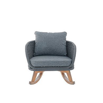 Wicker Rocking Chair Set with Wood Frame and Soft Cushions for Indoor Outdoor