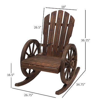 Wooden Rocking Chair with Adirondack Slotted Design and Wagon Wheel Armrests