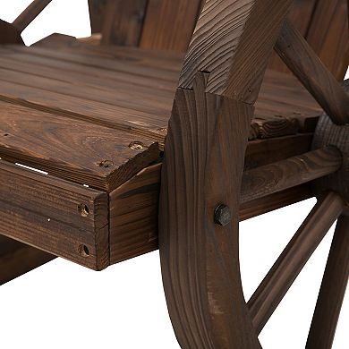Wooden Rocking Chair with Adirondack Slotted Design and Wagon Wheel Armrests